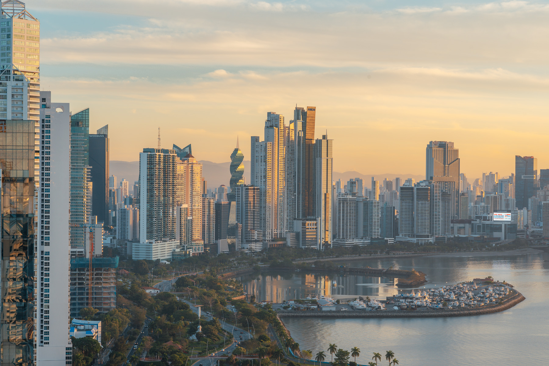 The Panama City skyline rising above the bay, where most new arrivals start their search